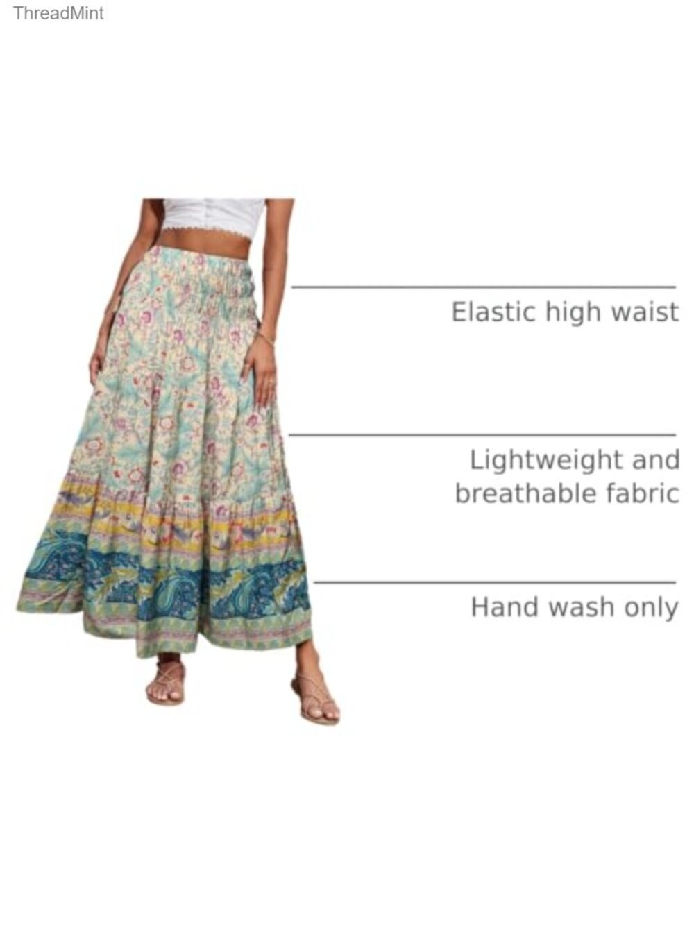 Women's Boho Floral A-Line Maxi Skirt Pleated Tiered Chiffon Long Skirt - Picture 3 of 6